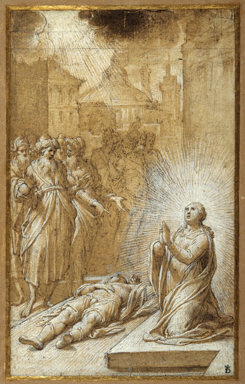 Heilige Frau betet neben dem Körper eines toten Mannes von Camillo Procaccini