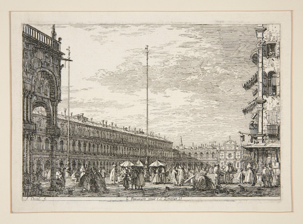 Le Procuratie Nuove e S. Ziminian V. (Die Procuratic Nuove und die Kirche San Geminiano, Venedig), aus der Serie Vedute (Ansichten) von Canaletto (Giovanni Antonio Canal)