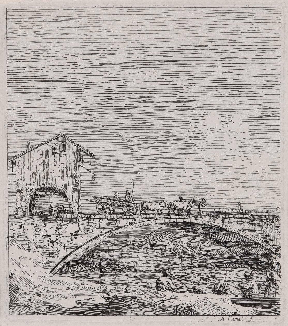Der Wagen überquert eine Brücke, aus der Serie Vedute (Ansichten) von Canaletto (Giovanni Antonio Canal)