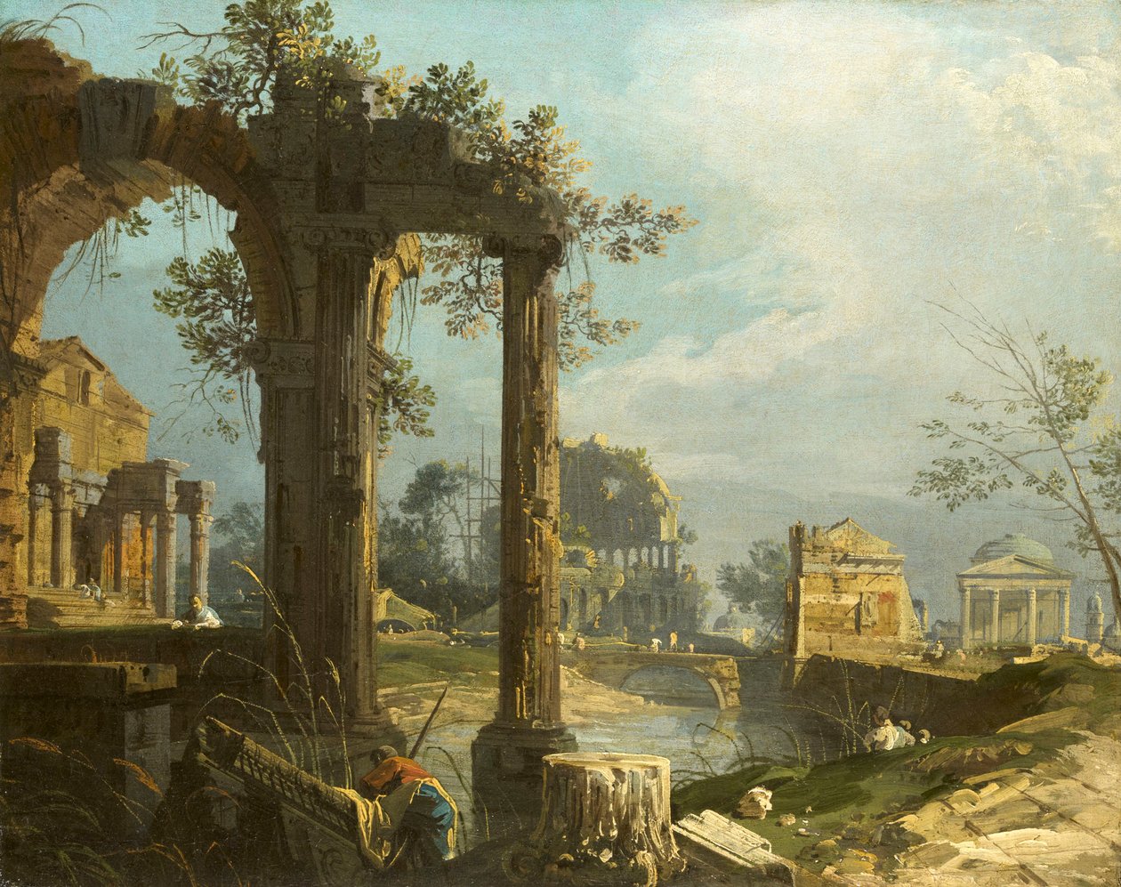 Canaletto - Eine Capriccio-Ansicht mit Ruinen 1742-44 von Canaletto