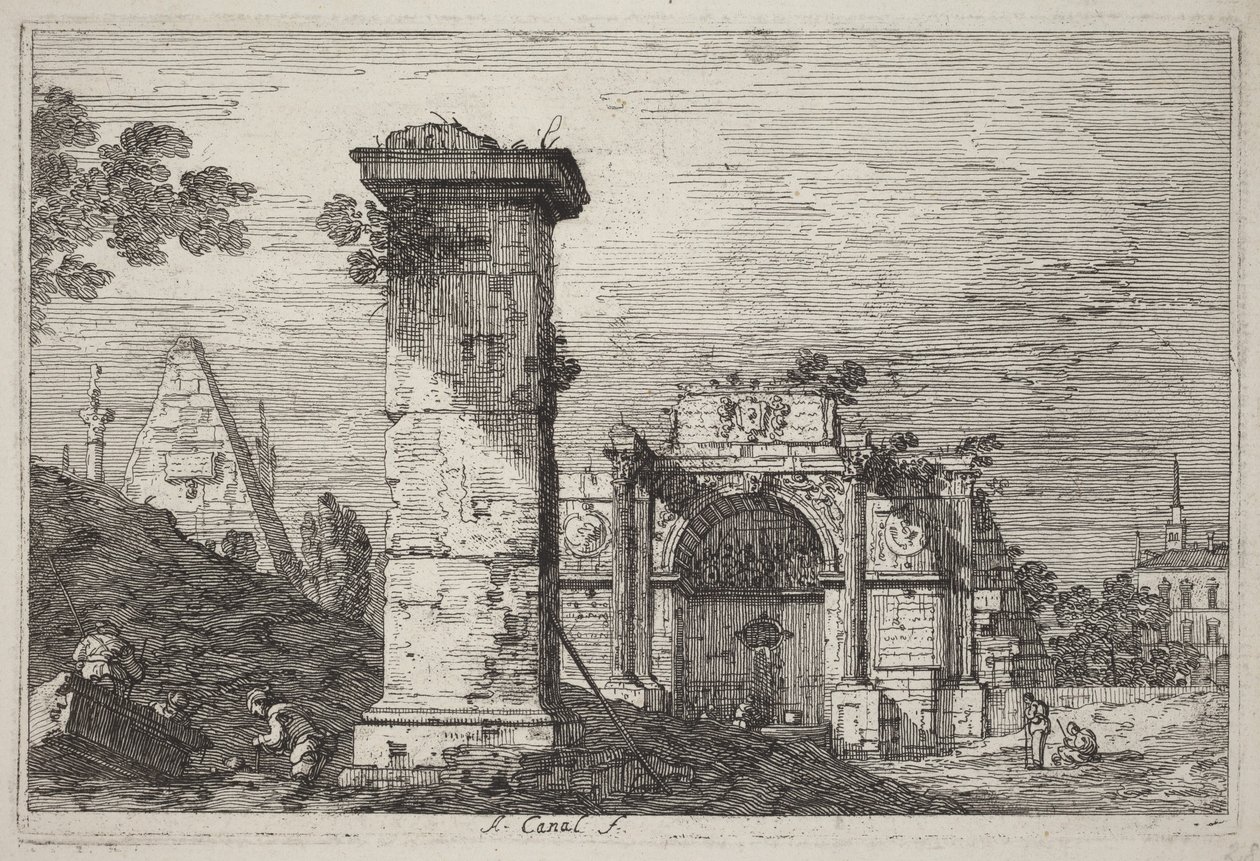Landschaft mit Ruinen von Canaletto