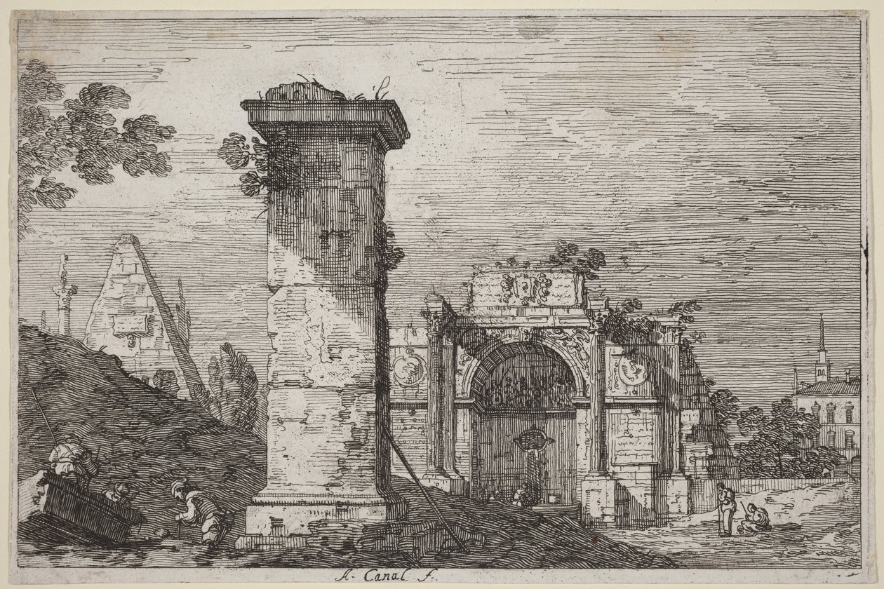 Landschaft mit Ruinen von Canaletto
