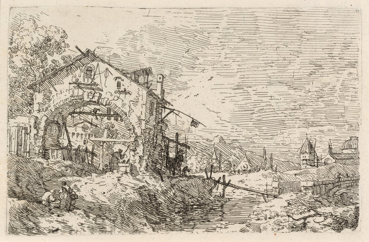 Landschaft mit einer Frau an einem Brunnen, ca. 1740 von Canaletto