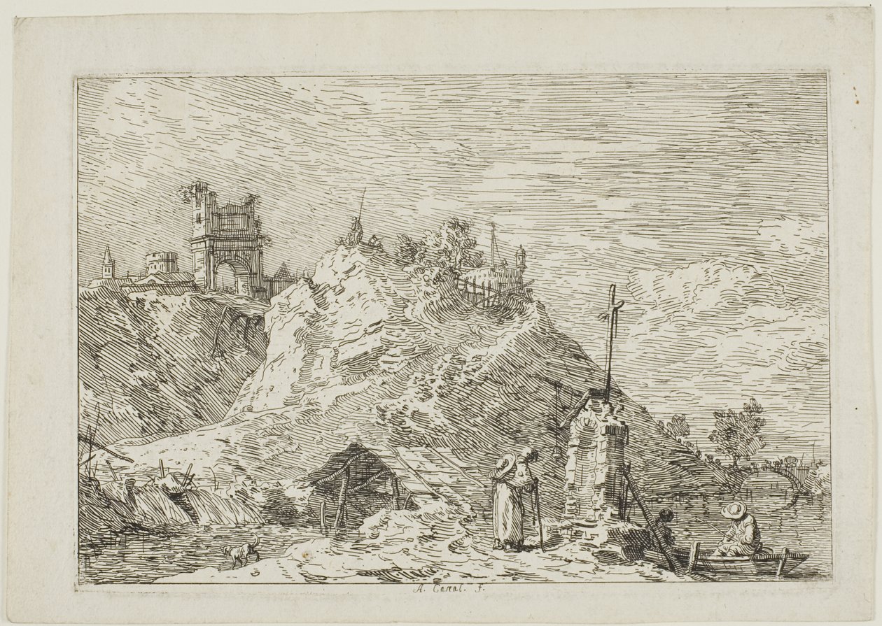 Landschaft mit dem betenden Pilger, aus Vedute von Canaletto