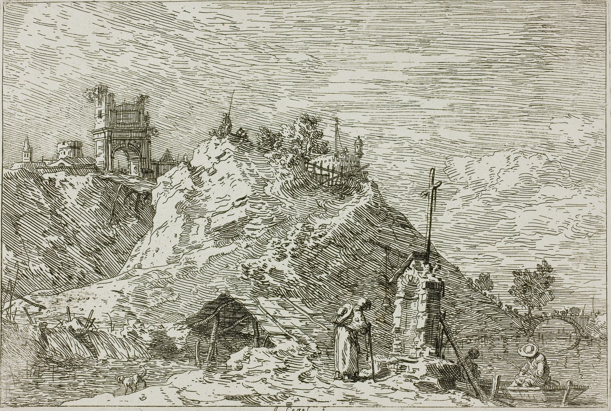 Landschaft mit dem betenden Pilger, aus Vedute von Canaletto