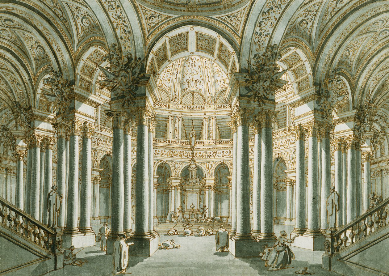 Das Innere einer Kirche, mit betenden Figuren von Giovanni Antonio Canal