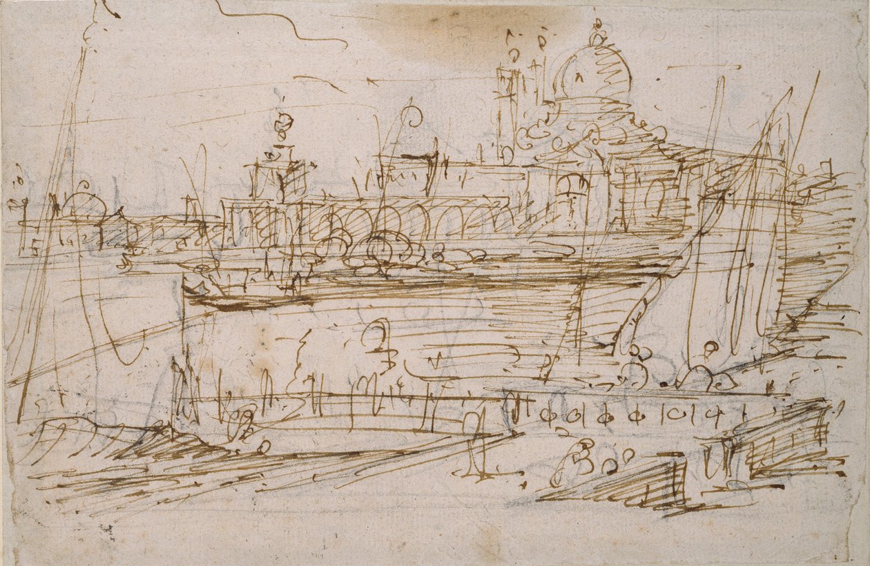 Venedig: Die Dogana und S. Maria della Salute vom Molo di Terranova, Mitte des 18. Jahrhunderts von Canaletto
