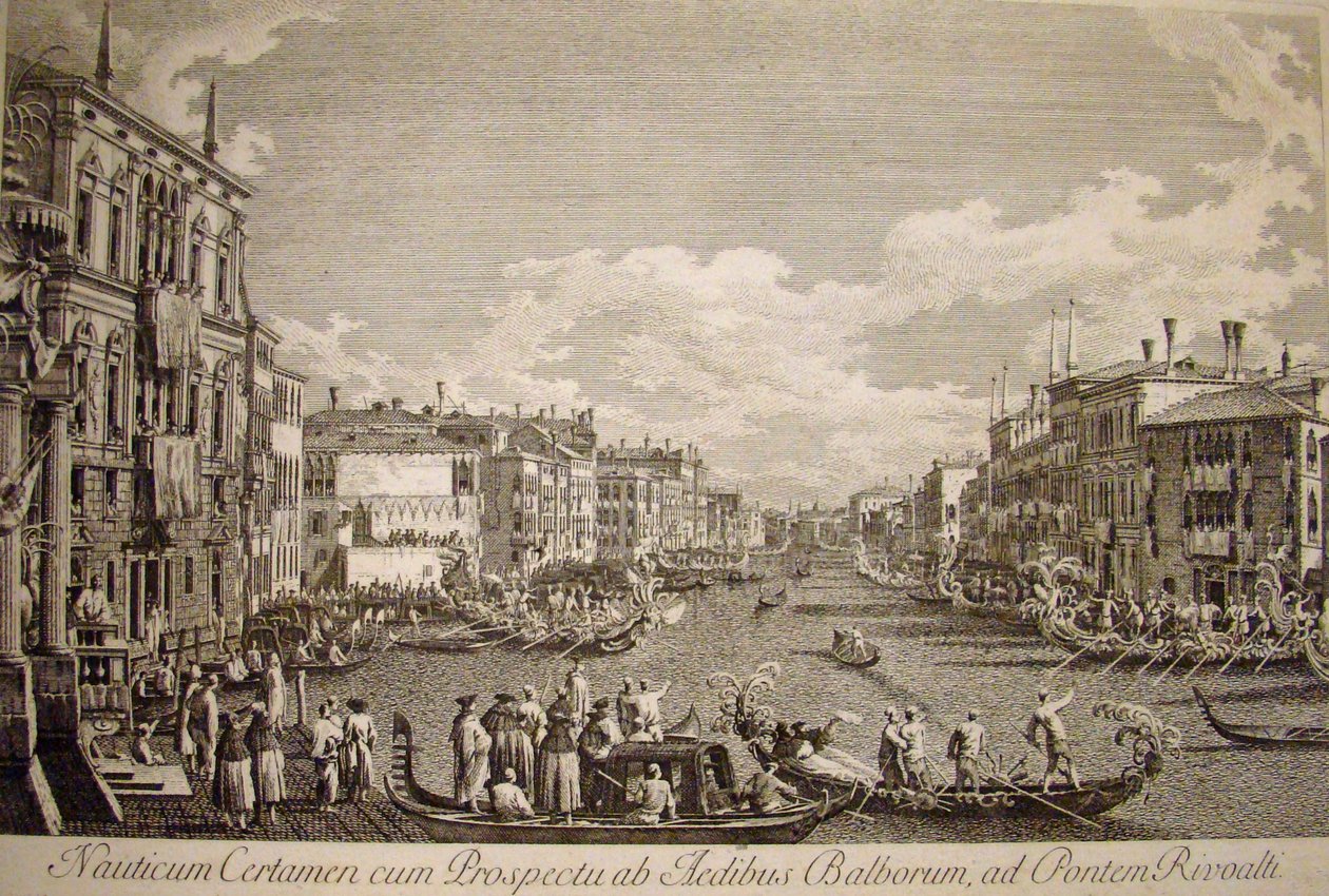 Wasserfest auf dem Canal Grande, Venedig. Links im Vordergrund der im 16. Jahrhundert erbaute Palazzo Balbi. von Canaletto