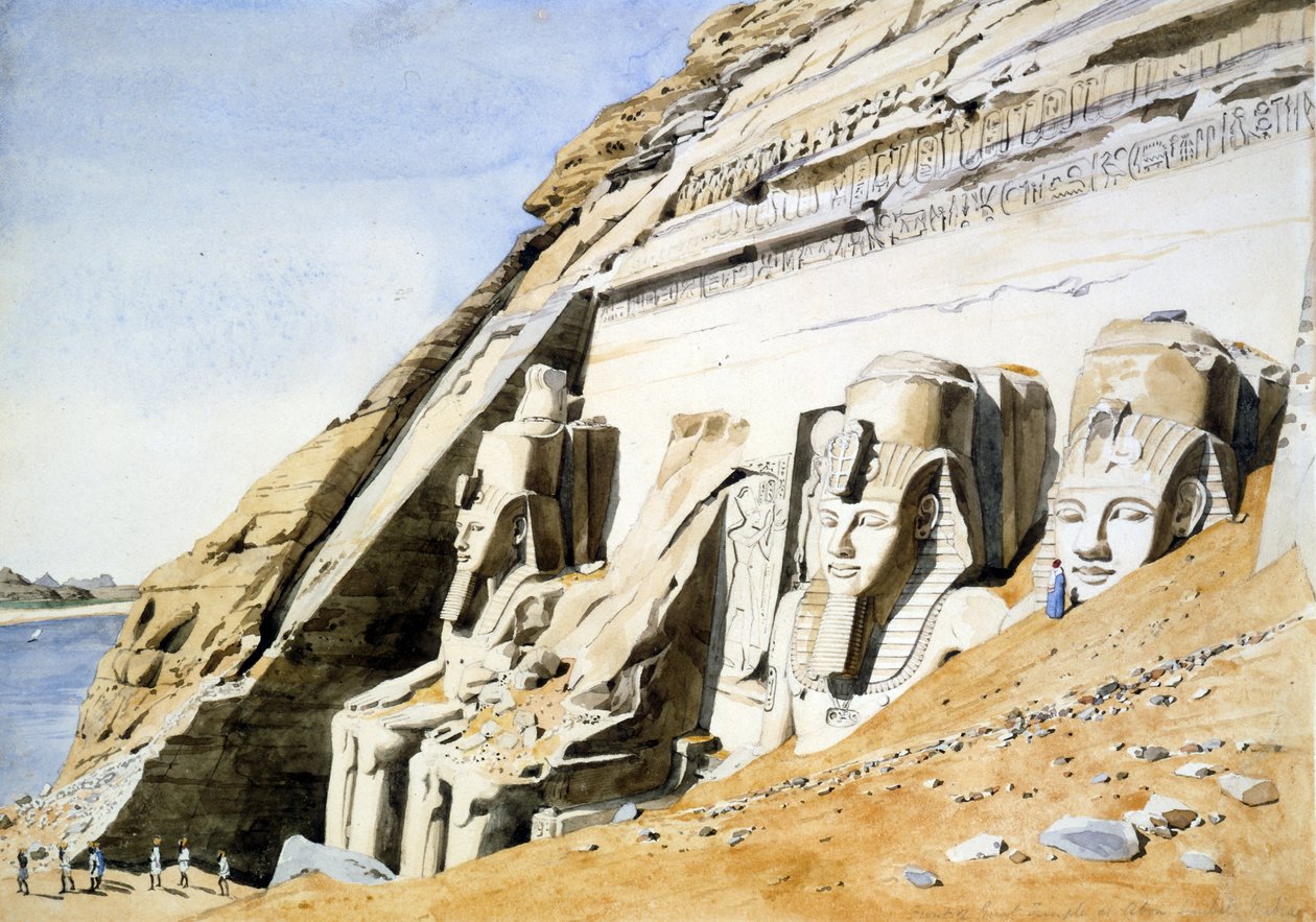 Vorderseite des Großen Tempels in Abu Simbel, riesige Sandstein-Statuen von Ramses II. Von Canon G Frederick Weston von Canon G. F. Weston