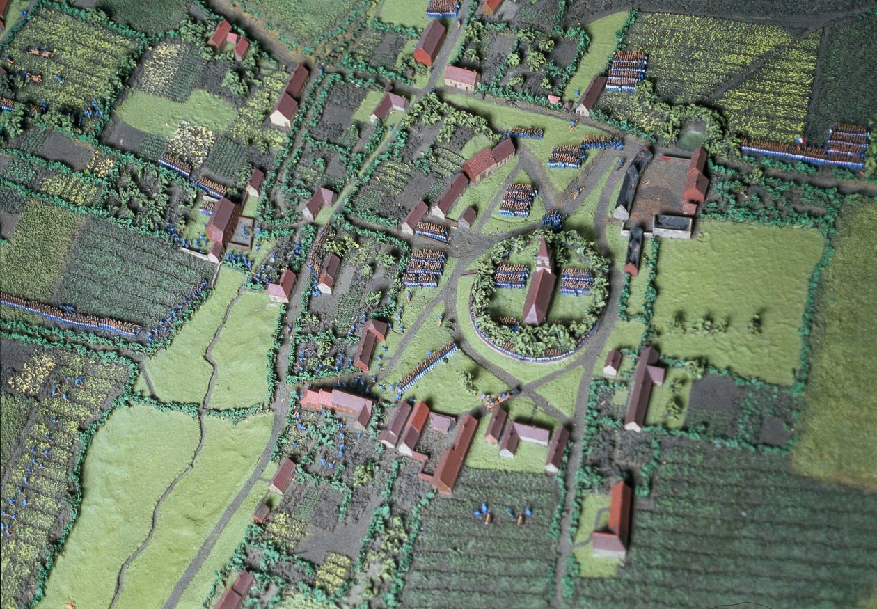 Diorama der Schlacht von Waterloo, zeigt Truppenpositionen um 19:45 Uhr am 18. Juni 1815 (Detail) von Capt. William Siborne
