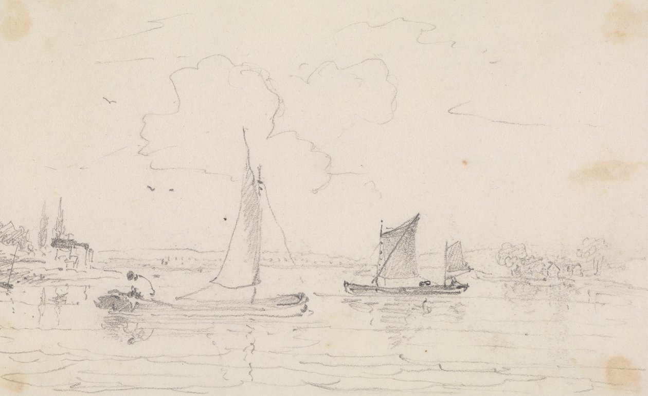 Skizze von zwei Segelschiffen auf dem Wasser von Capt. Thomas Hastings