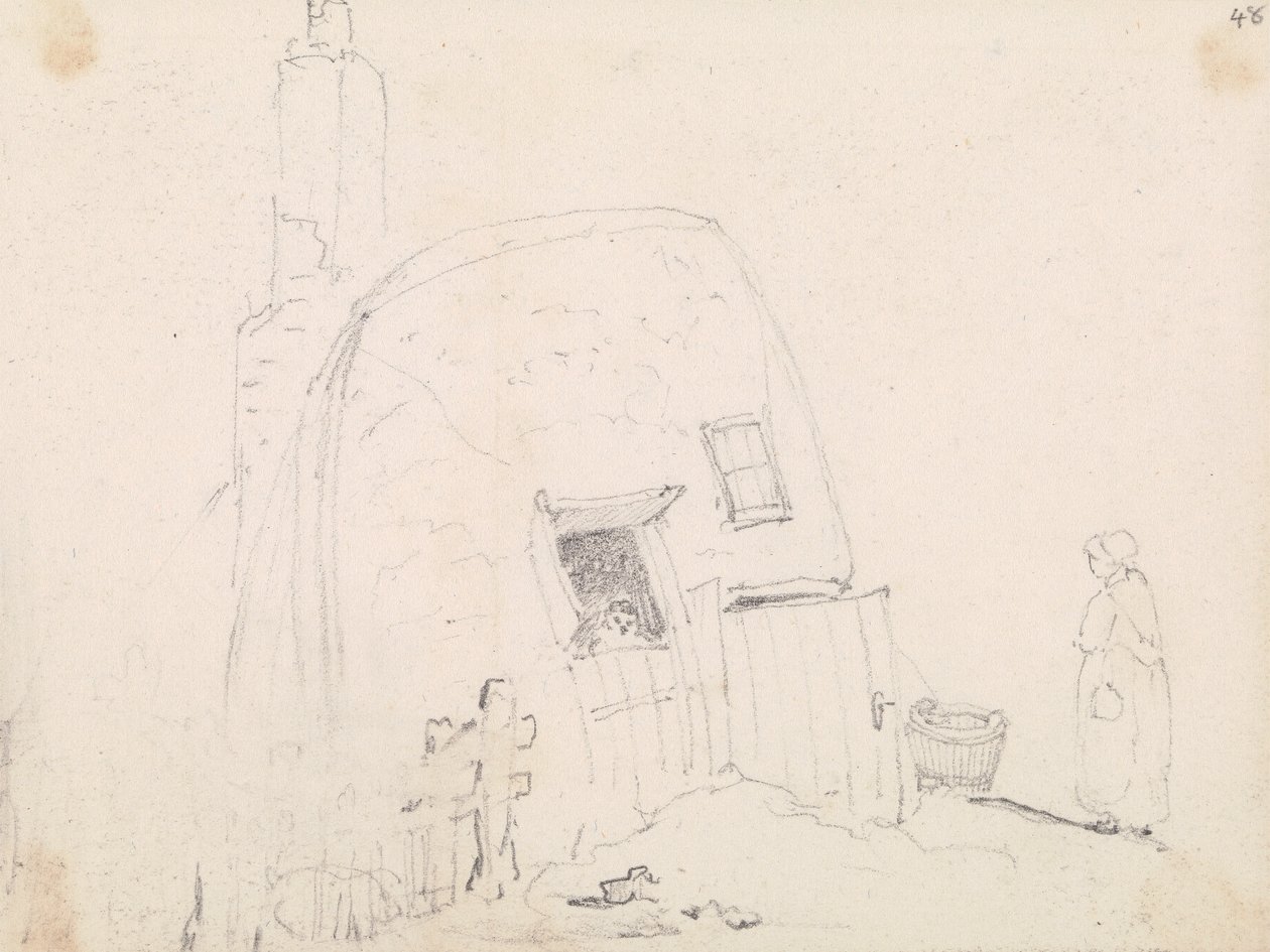 Skizze einer Frau in der Nähe eines Häuschens von Capt. Thomas Hastings