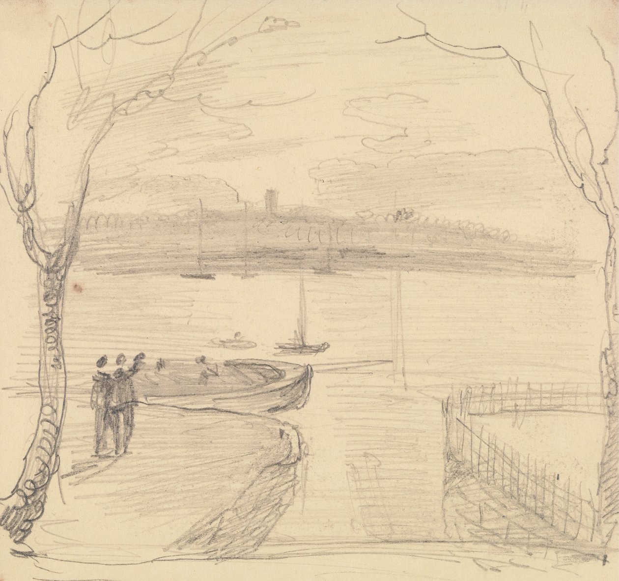 Skizzierte Ansicht von East Cowes, West Cowes in der Ferne von Capt. Thomas Hastings