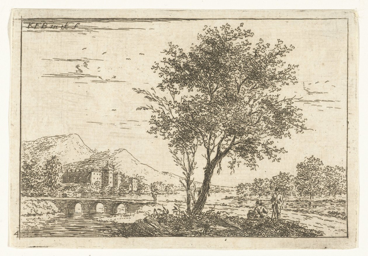 Hügellandschaft mit Schloss am Fluss (Landschaften) von Carel Frederik Bendorp (I)