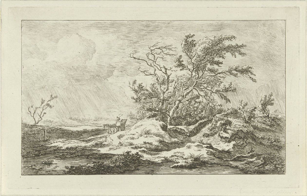 Pferd mit Wagen in einer Landschaft von Carel Lodewijk Hansen
