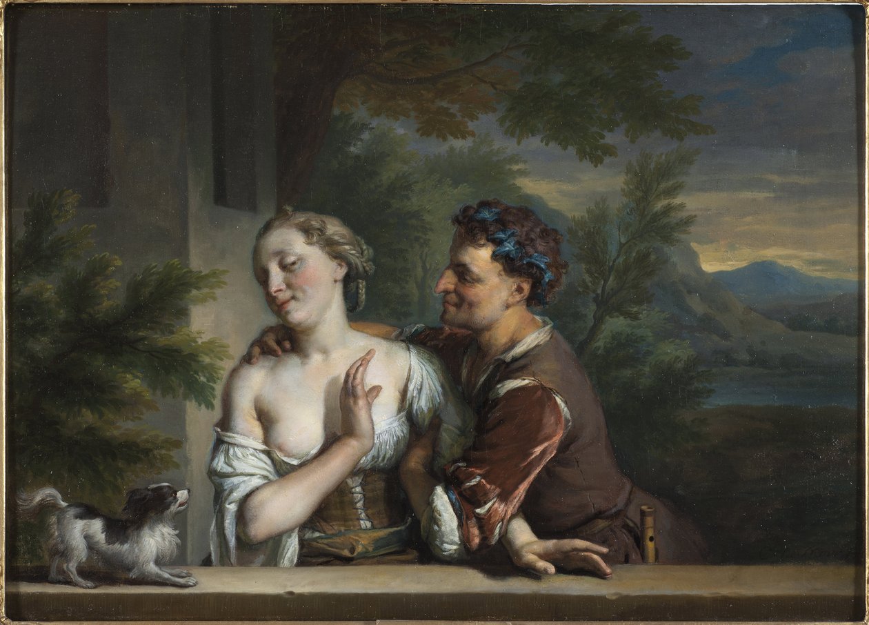 Ein Mann versucht, eine Frau zu umarmen von Carel De Moor