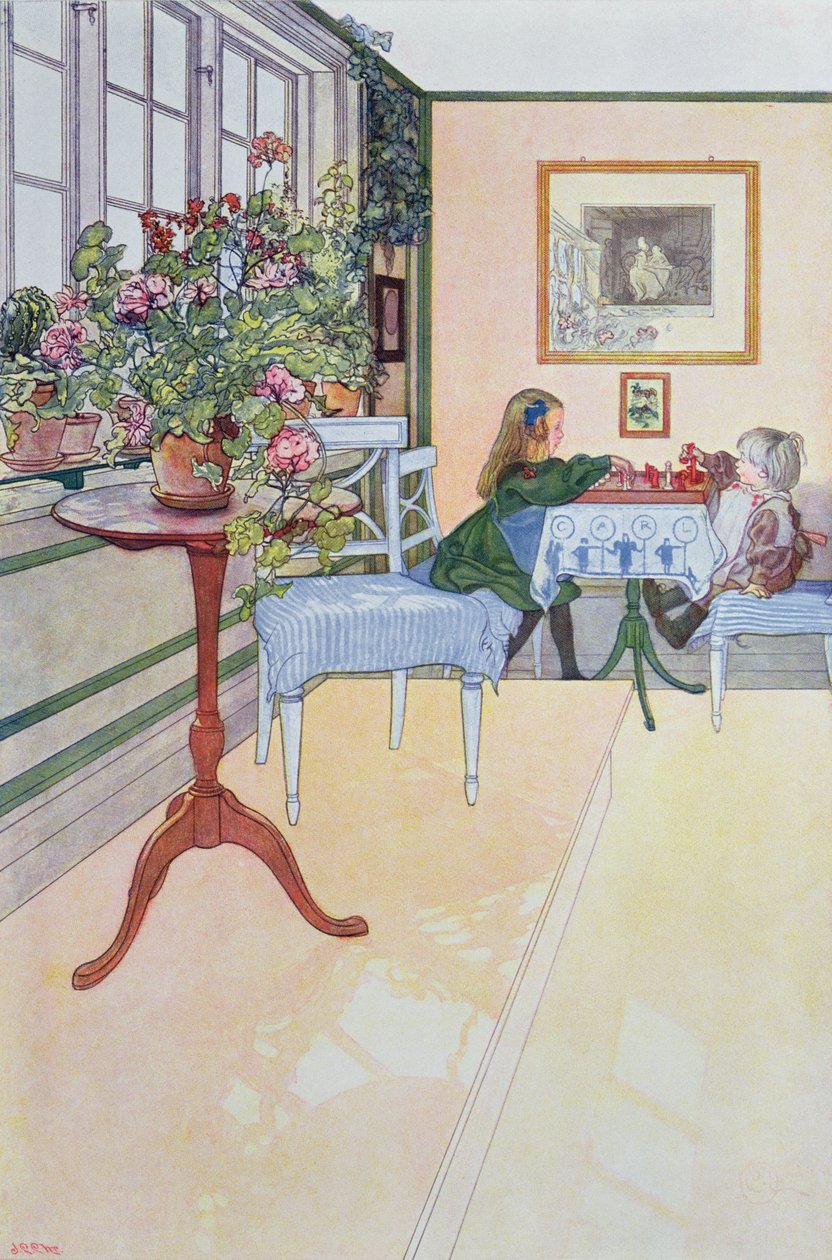 Ein Schachspiel, frühes zwanzigstes Jahrhundert von Carl Larsson