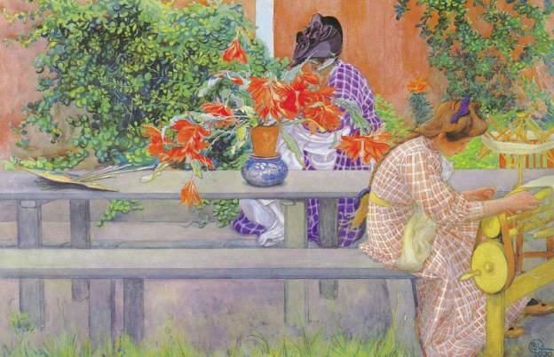 Karin und Brita mit Kaktus von Carl Larsson