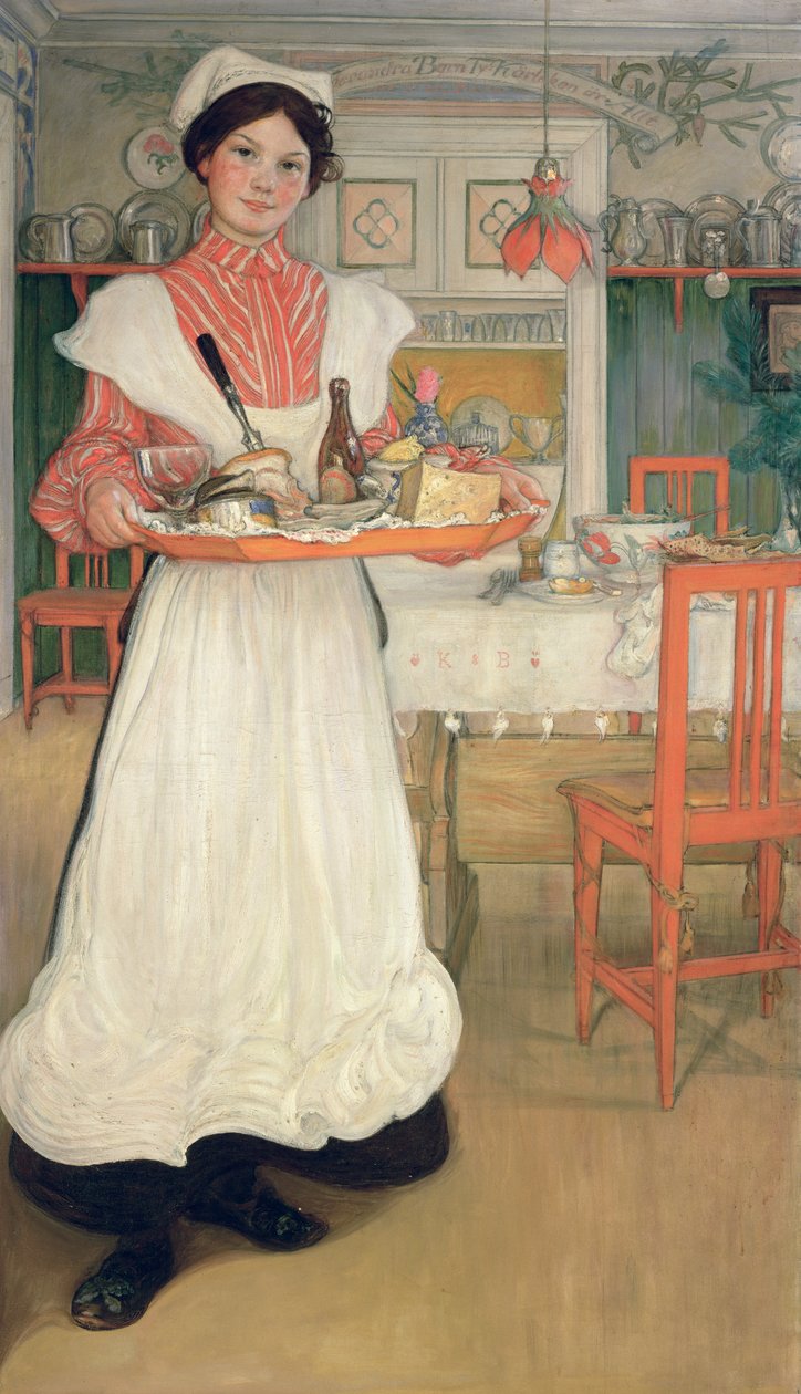 Martina trägt das Frühstück auf einem Tablett, 1904 von Carl Larsson