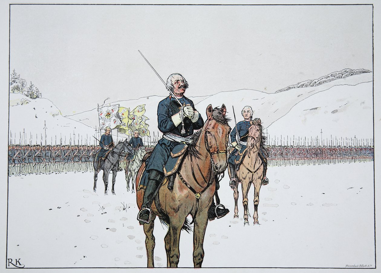 Gebet des Alten Dessauers vor der Schlacht bei Kesselsdorf, 15. Dezember 1745 von Carl Röchling