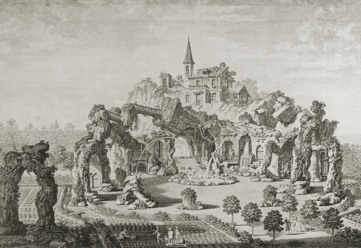 Der Grottenberg im Garten des Grafen Fries in Voslaun von Carl Schütz