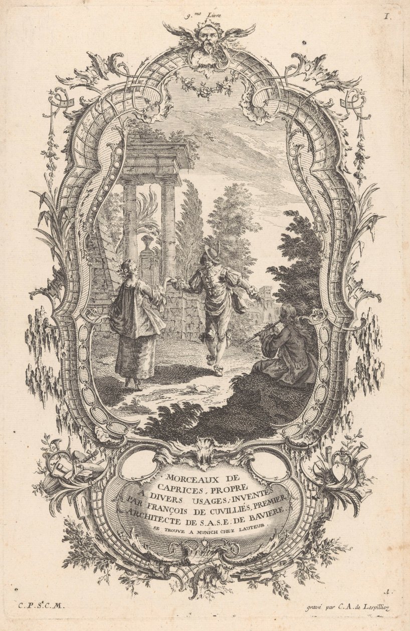 Tanzendes Paar (Figuren in Landschaften, 9me Livre I Morceaux De Caprices, Propre A Divers Usages) von Carl Albert von Lespilliez