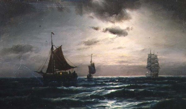 Schiffe in mondbeschienenen Gewässern von Carl Bille