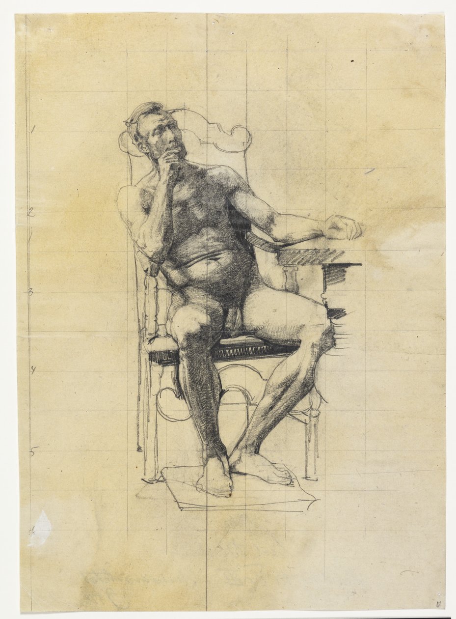 Männliche Modellfigur. Studie zur Figur von Frederik III. auf dem Universitätsbild 1887-89 von Carl Bloch