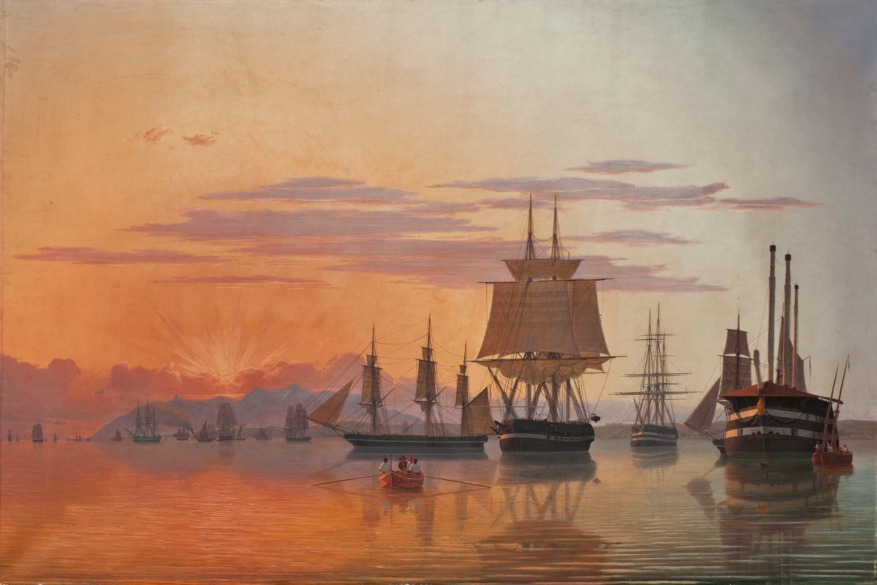 Die Fregatte Thetis und die Korvette Flora auf dem Fluss Tagus, 1844 von Carl Dahl