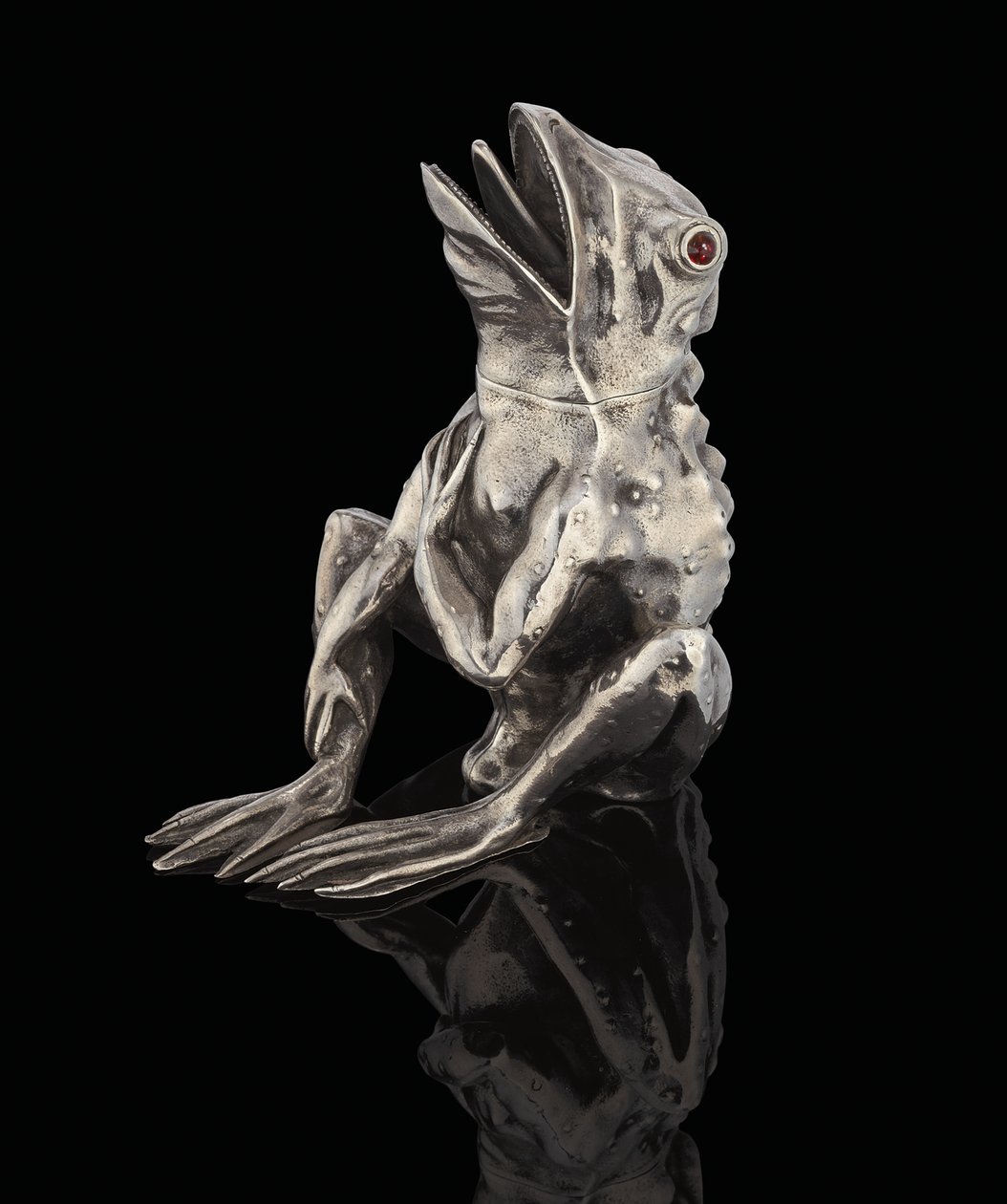 Ein Faberge Edelstein besetzter Silbertopf in Form eines Frosches, 1890 von Carl Fabergé