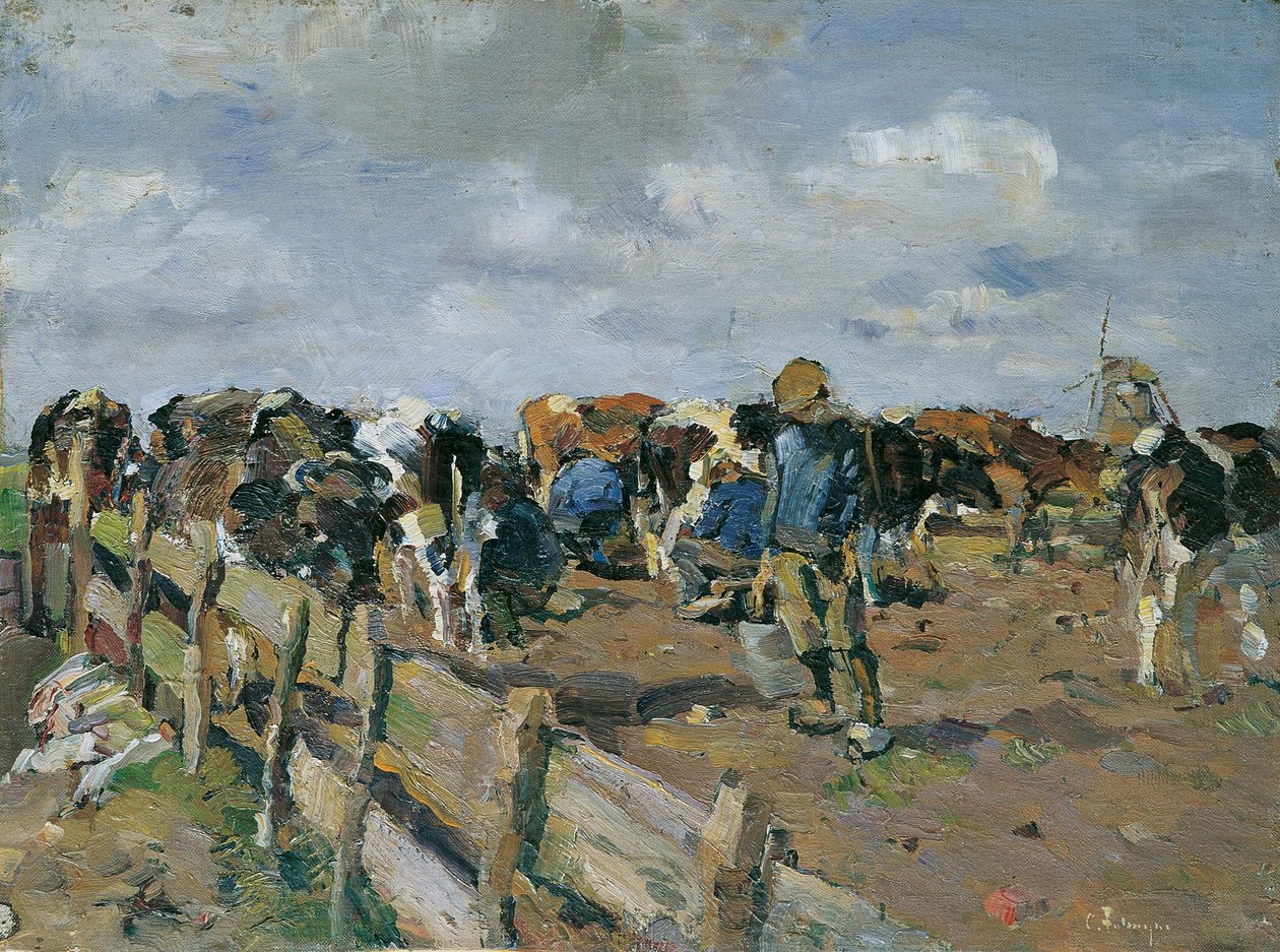 Melken der Kühe von Carl Fahringer