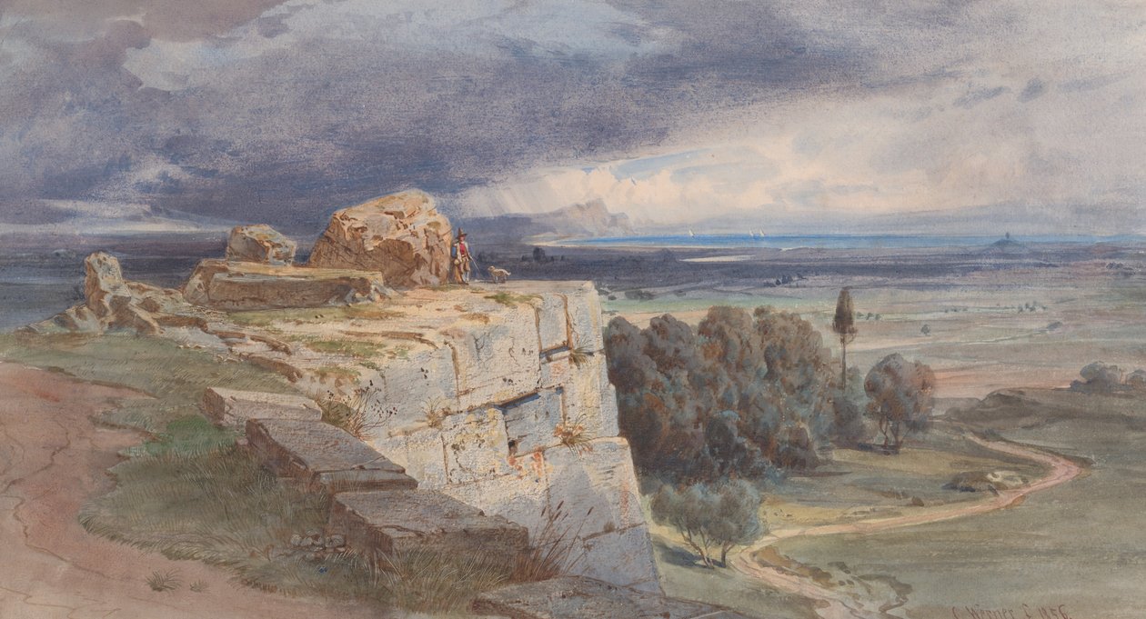 Blick auf Norba von Norden, in Richtung San Felice Circeo, 1856 von Carl Friedrich Heinrich Werner