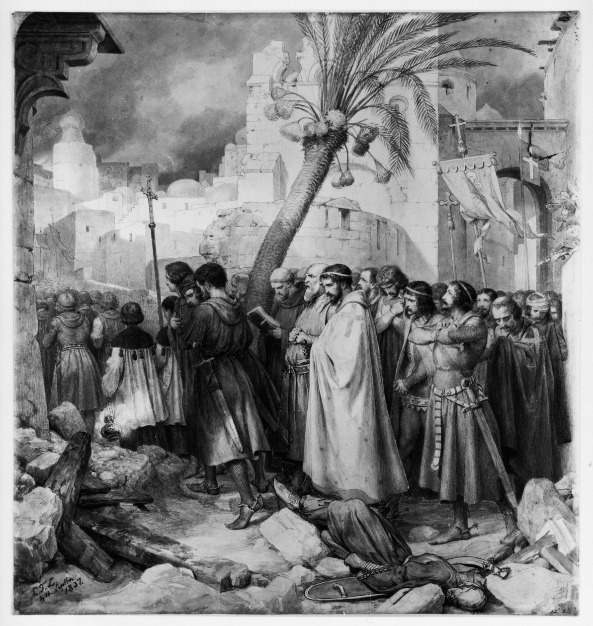 Die Prozession der Kreuzfahrer in Jerusalem 1099 von Carl Friedrich Lessing