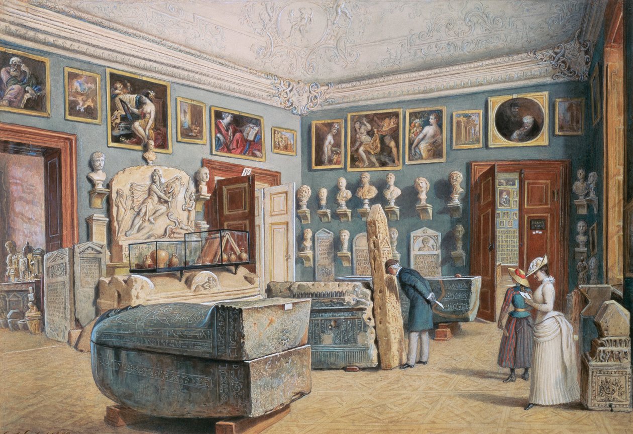 Das Zimmer mit dem Mithras- und den ägyptischen Sarkophagen von Carl Goebel d. J.