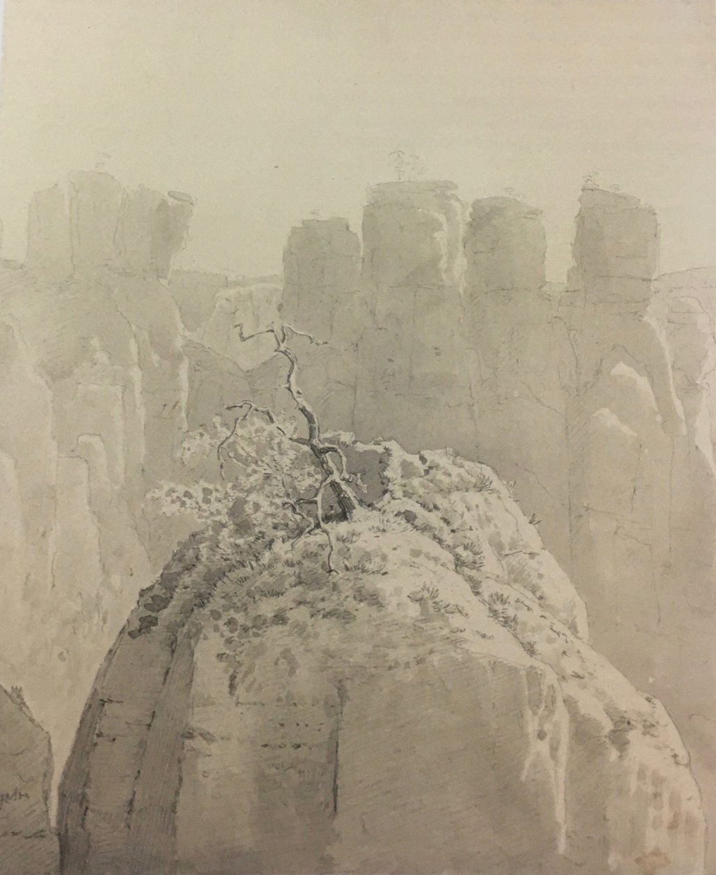 Blick von der Basteibrücke in der Sächsischen Schweiz zur Kleinen Gans von Carl Gustav Carus