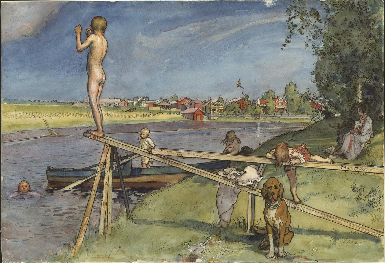 Ein angenehmer Badeplatz. Aus Einem Zuhause (26 Aquarelle) von Carl Larsson