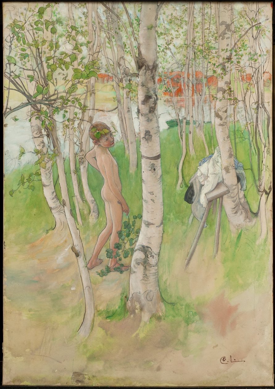 Ulf. Nackter Junge zwischen Birken von Carl Larsson