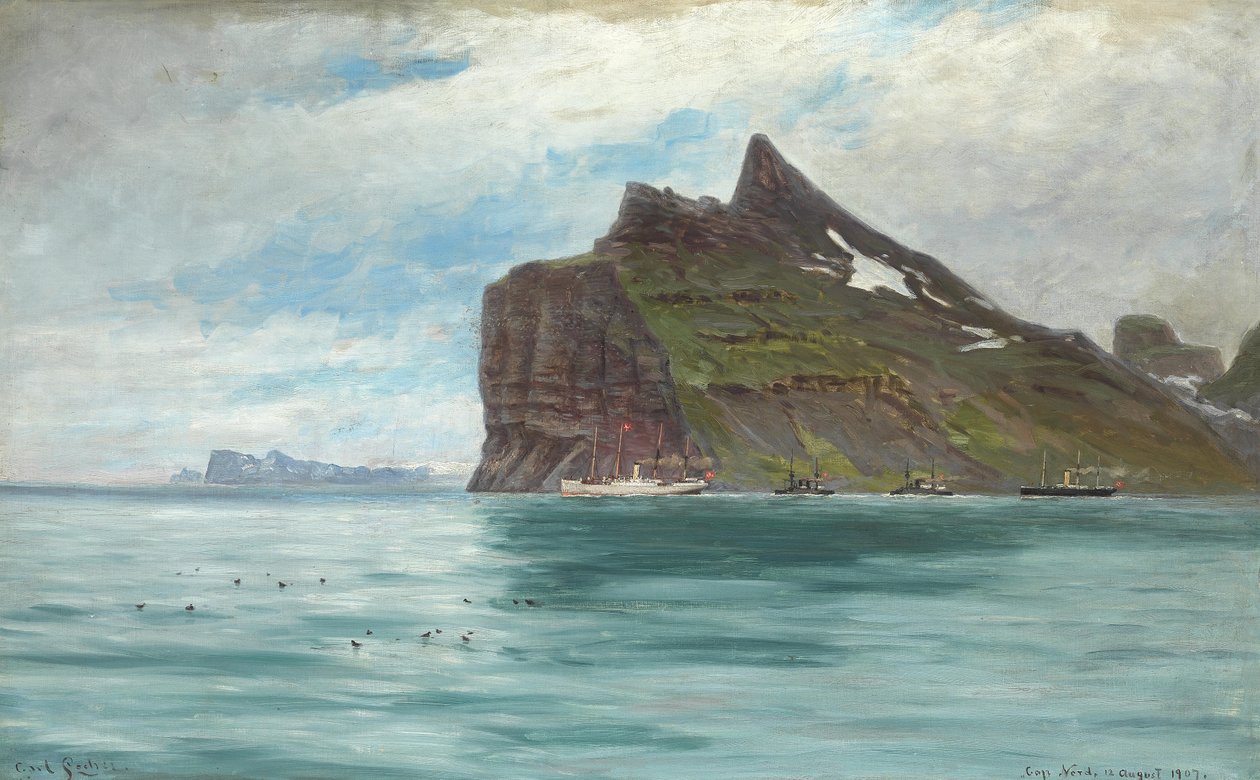 Blick vom Kap Nord, Island, von der königlichen dänischen Reise 1907 mit dem Dampfschiff SS Birma von Carl Locher