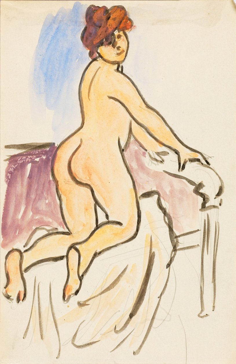 Weiblicher Akt, auf Knien auf dem Bett ruhend von Carl Newman