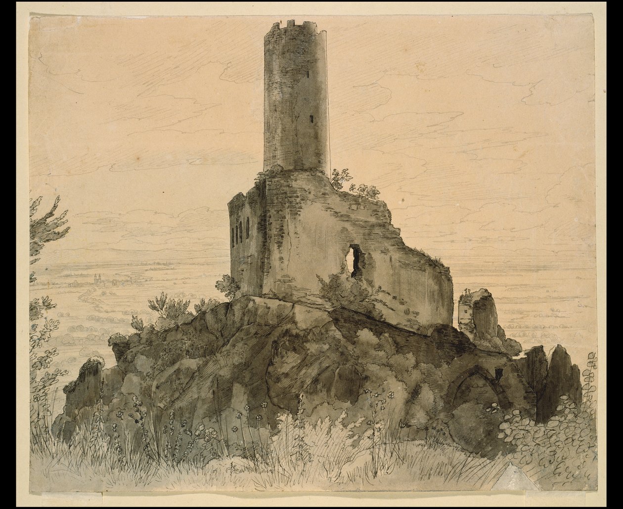 Die Ruine Strahlenburg bei Schriesheim mit Blick in die Rheinebene von Carl Philipp Fohr