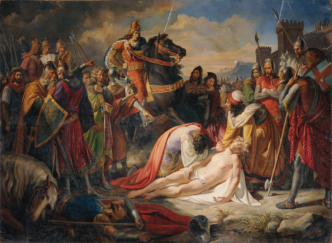 Karl I. von Anjou über dem Körper von Manfred nach der Schlacht von Benevento am 26. Februar 1266, 1838 von Carl Rahl
