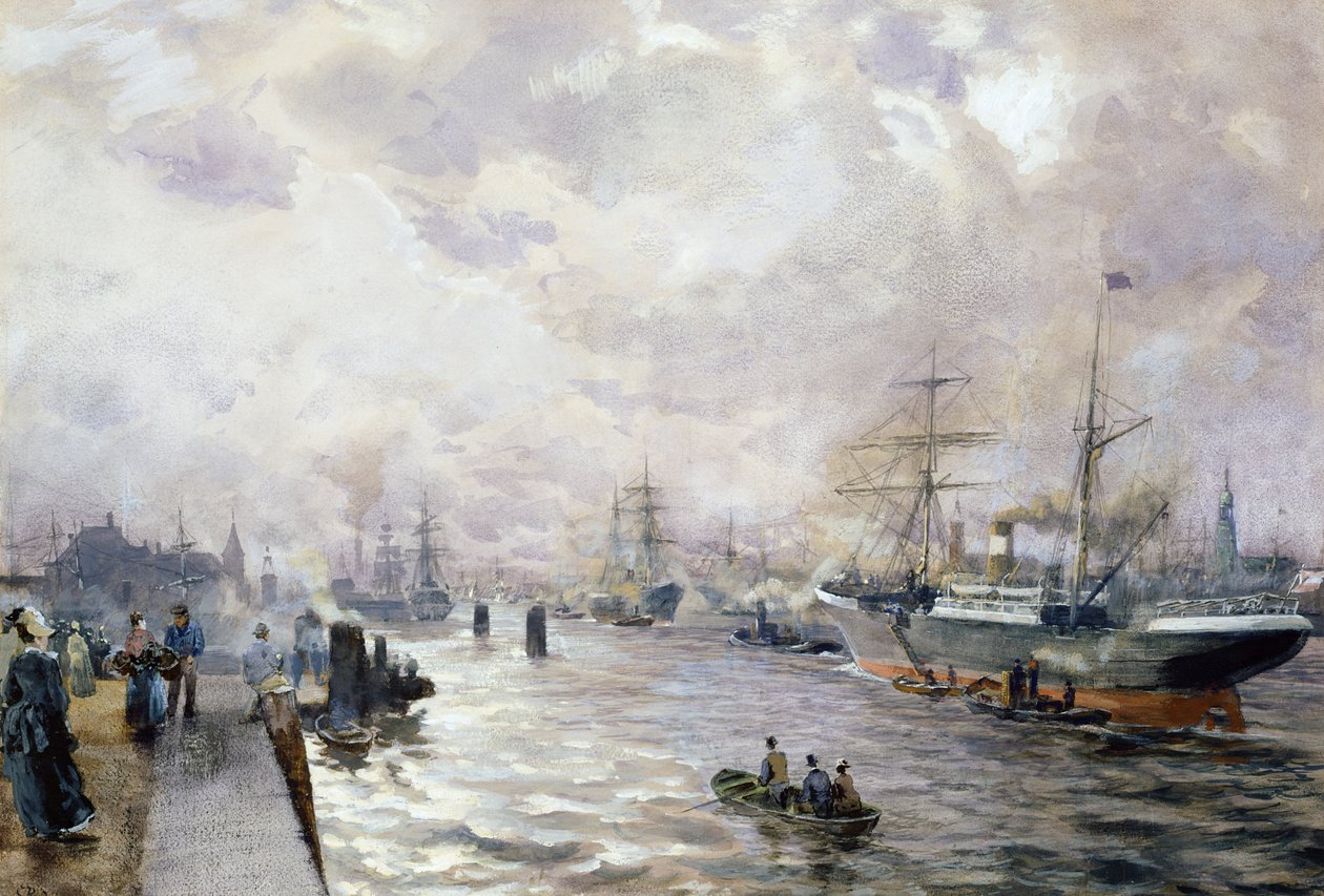 Segelschiffe im Hafen von Hamburg, 1889 von Carl Rodeck