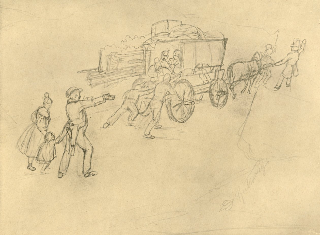 Der Thespiskarren Schauspieler auf Reisen, Mitte bis Ende des 19. Jahrhunderts, ca. 1924 von Carl Spitzweg