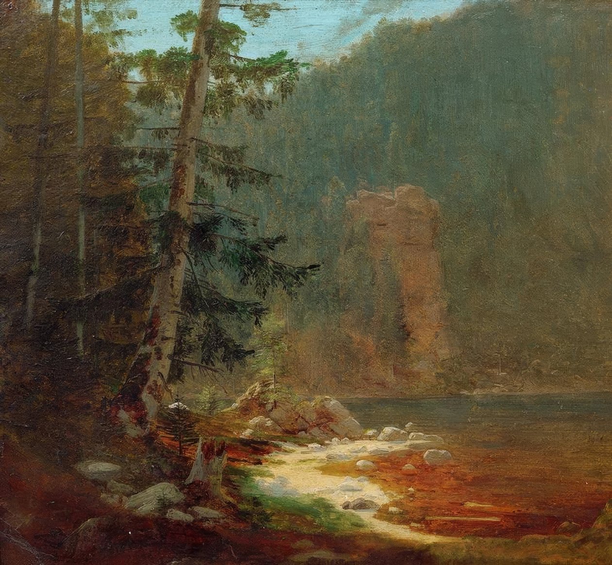 Felsenschlucht mit Bachlauf in der Nähe von Lenggries von Carl Spitzweg