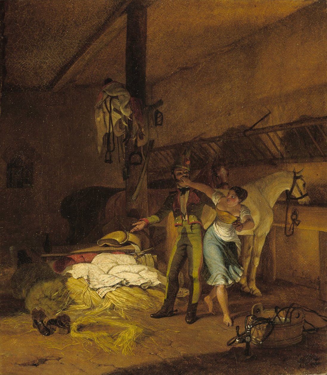 Ein Chevauxleger schäkert mit einer Magd von Carl Wilhelm Freiherr von Heideck