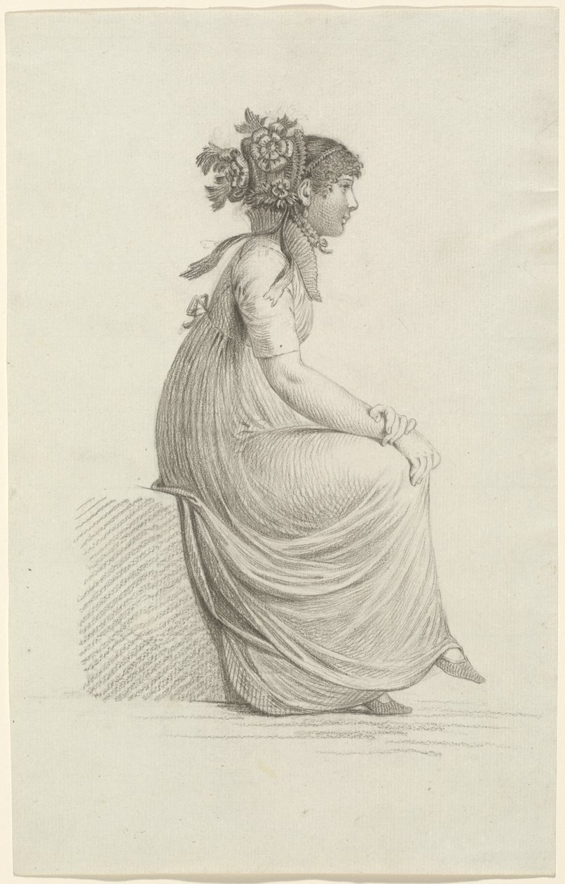 Sitzende junge Frau mit modischem Hut von Carl Wilhelm Kolbe