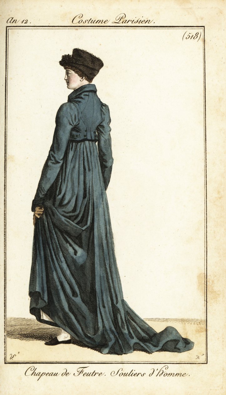 Frau mit Filzhut, langem Reitmantel, Herrenschuhen, Paris von Carle Vernet