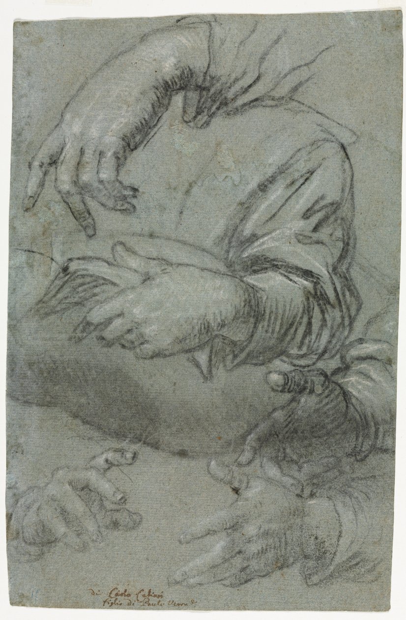 Studien von Händen recto, Skizze eines Kinderkopfes verso, ca. 1586 von Carletto Caliari