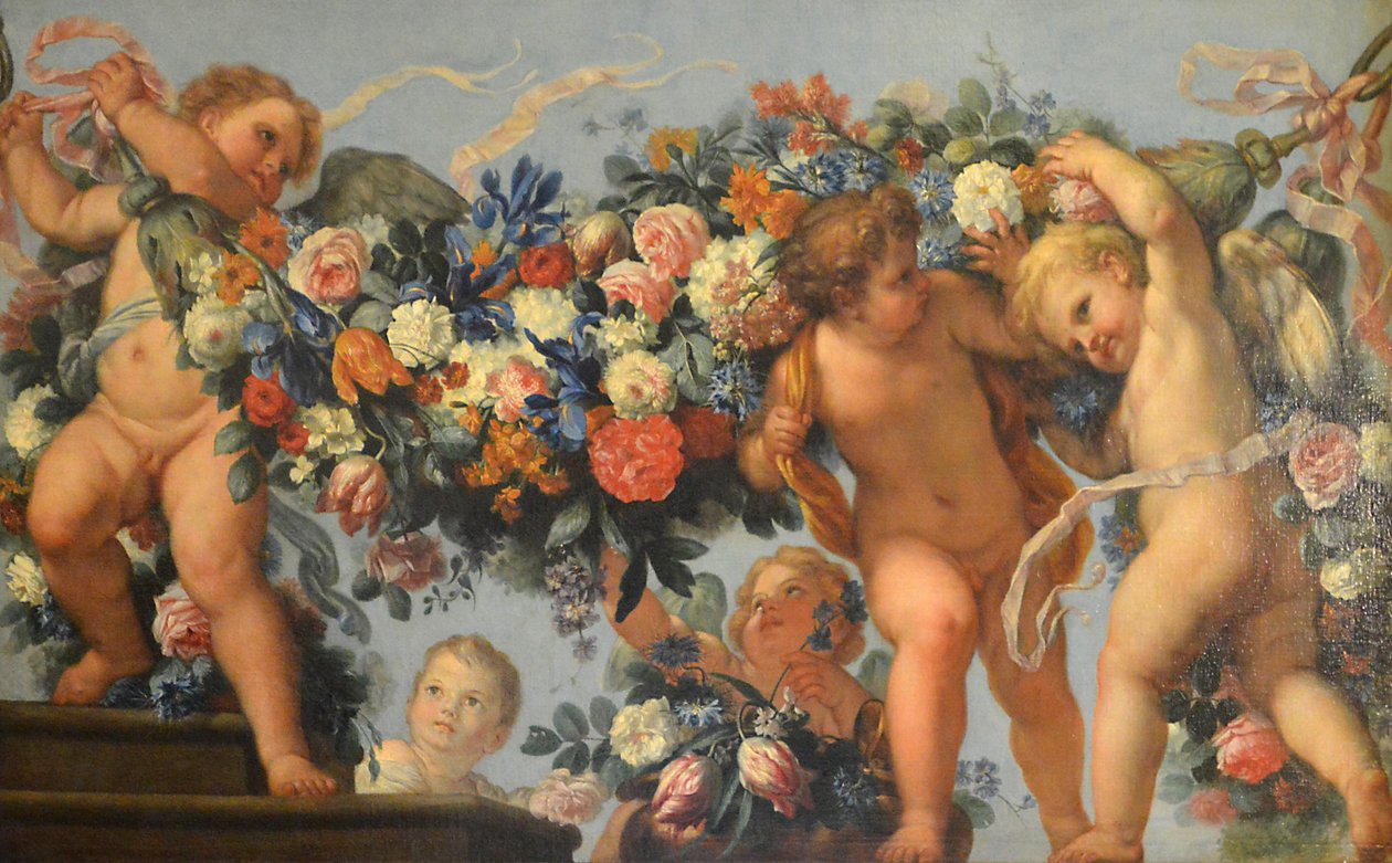Amours und Blumengirlande von Carlo Maratta