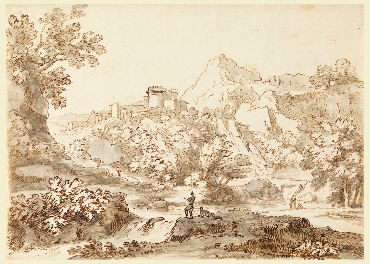 Zeichnung, Eine Landschaft mit Stadt, 1750–1770 von Carlo Marchionni
